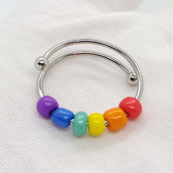 Wholesale LGBT Pride Day Colored Rice Bead Copper Rings JDC-RS-QianY002