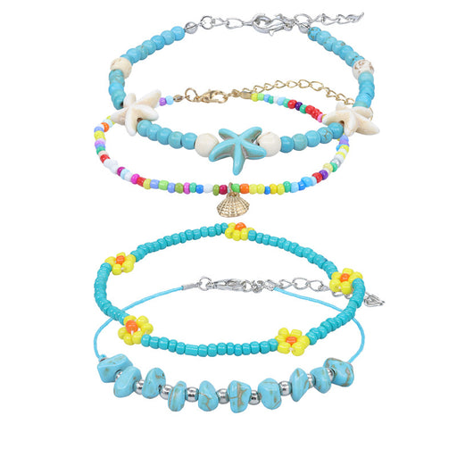 Jewelry WholesaleWholesale Rice Beads Small Daisy Anklet Starfish Turquoise Surf Ankle Chain JDC-AS-Yh005 Anklet 益烨 %variant_option1% %variant_option2% %variant_option3%  Factory Price JoyasDeChina Joyas De China