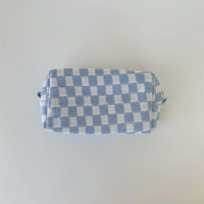 Wholesale Cosmetic bag Knitted Fabric Checkerboard Large Capacity MOQ≥3 JDC-CB-JiJ001