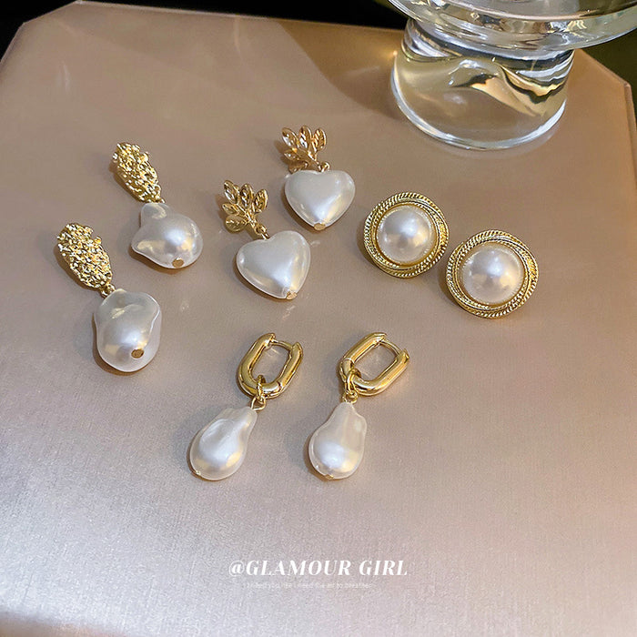 Jewelry WholesaleWholesale silver needle French vintage pleated irregular pearl earrings JDC-ES-BY200 Earrings 宝钰 %variant_option1% %variant_option2% %variant_option3%  Factory Price JoyasDeChina Joyas De China