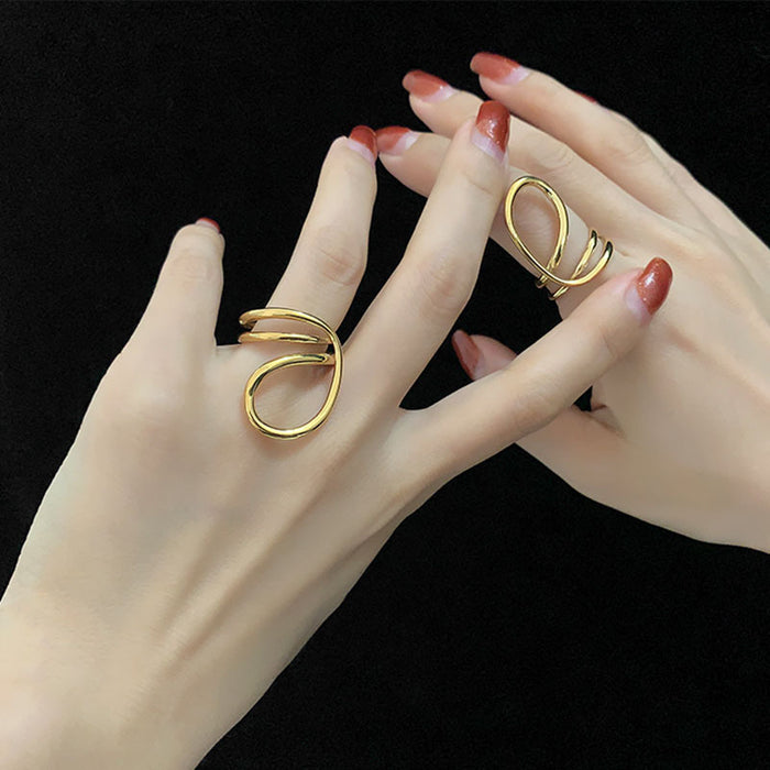 Wholesale Rings Copper Abstract Openwork Double Lines JDC-RS-DangK001