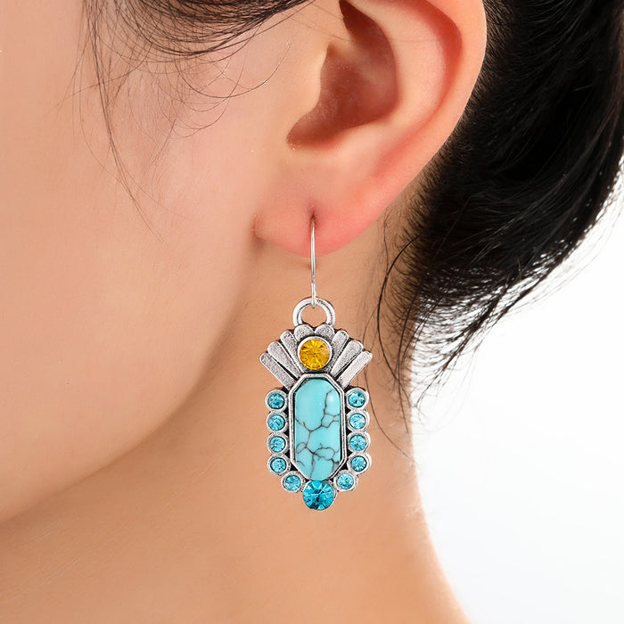 Wholesale Earring Metal Turquoise Diamond Earrings JDC-ES-Saip067