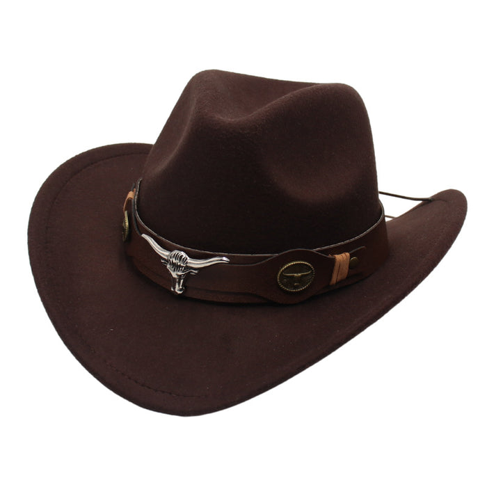 Wholesale Western Cowboy Hat Bull Head Accessories Cotton Felt Hat JDC-FH-HanDi002
