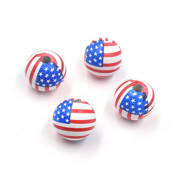 Wholesale 4th of July Bubblegum Beads Independence Day Wooden Round Beads DIY Beads JDC-DIY-LYZL001
