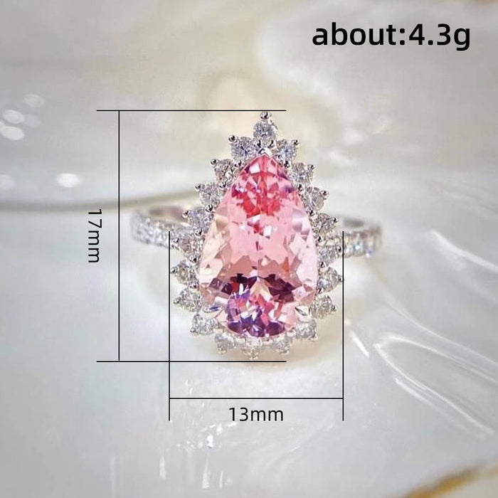 Wholesale Rings Copper Zircon Ice Pink Water Drop Pear Shape JDC-RS-PREMCaoS011