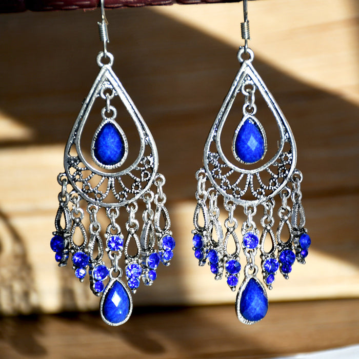 Wholesale Earrings Resin Boho Vintage Tassel Blue Drops JDC-ES-YouF002