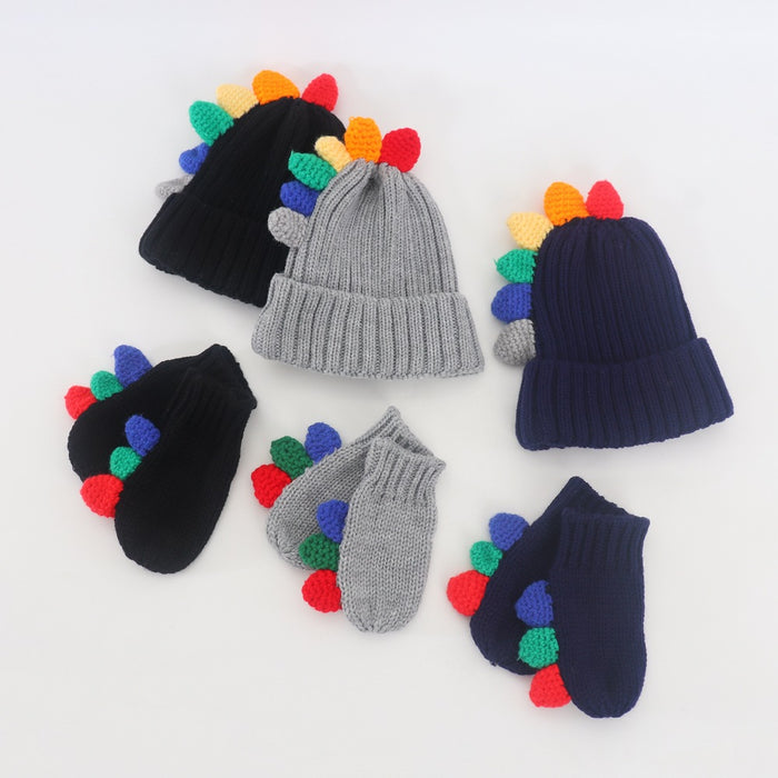 Wholesale Gloves Wool Children's Cartoon Dinosaur Knitted Hat 2 Piece Set MOQ≥2 JDC-GS-JunC003