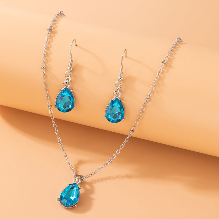 Collar al por mayor Aleación Azul Diamond Drop Pendings Collar Juego de collar JDC-Ne-C096