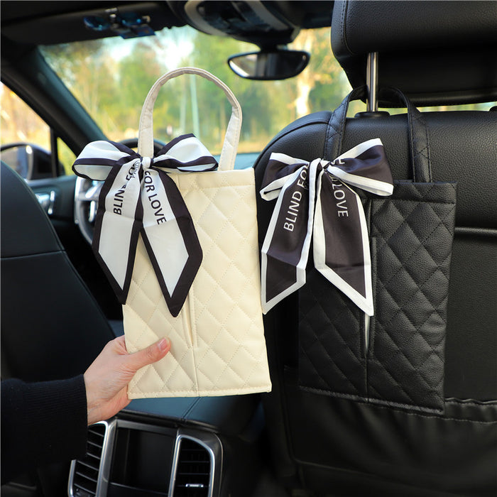 Wholesale Car Accessories Leather Hanging Tissue Box Ribbon Bow MOQ≥2 JDC-CA-LanYu005