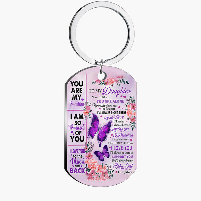Wholesale To My Daughter Butterfly Stainless Steel Necklace Keychain MOQ≥2 JDC-KC-HuH003
