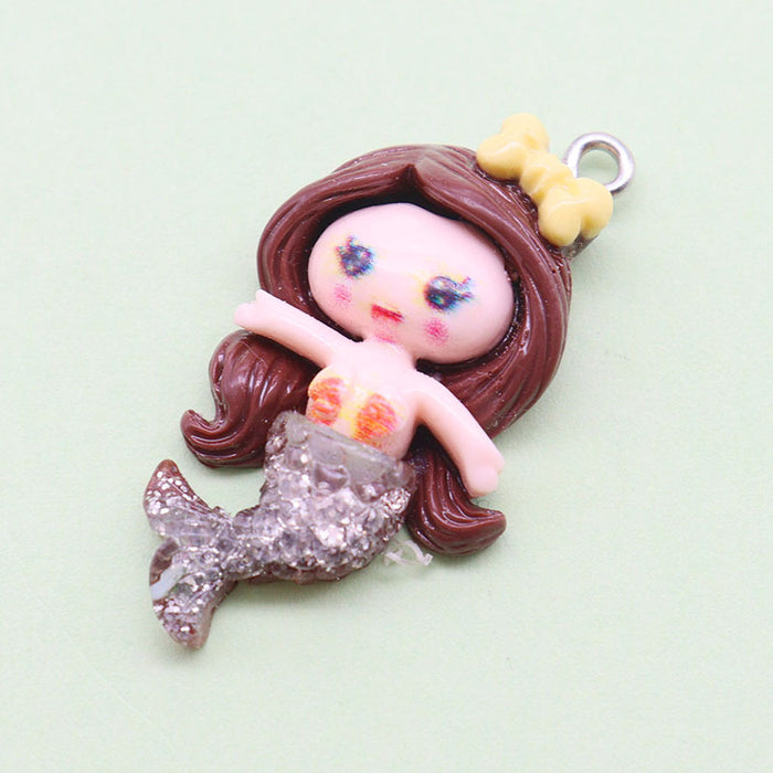 Wholesale Keychain Cartoon Resin Glitter Mermaid Handmade DIY Ornament JDC-KC-OHuan005