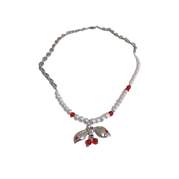 Wholesale necklace alloy diamond-encrusted cherry bow pearl JDC-NE-BY080