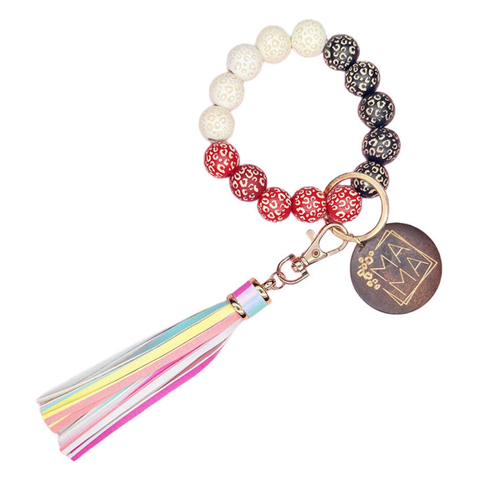 Jewelry WholesaleWholesale Mother's Day Wood Beads MAMA Letters PU Tassel Keychain JDC-KC-WuoD010 Keychains 沃铎 %variant_option1% %variant_option2% %variant_option3%  Factory Price JoyasDeChina Joyas De China