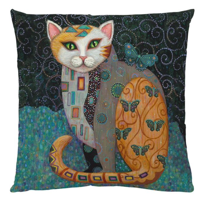 Wholesale Pillow Cover Art Mural Cat Print Cotton Linen Hug  JDC-PW-Jiongkun007