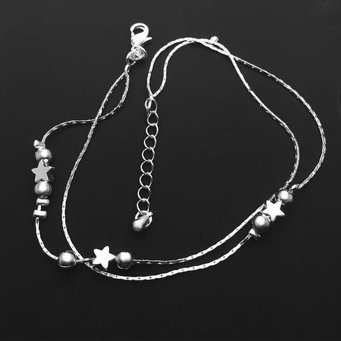 Wholesale Love Bead Pendant Alloy Double Layer Anklet JDC-AS-ErY001