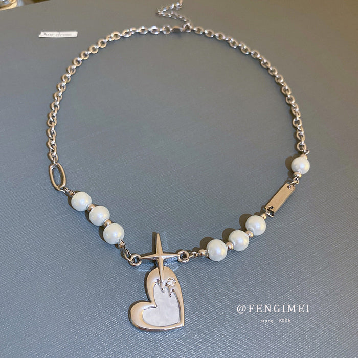 Collar al por mayor Bronce Diamond Love Pearl Collarbone Chain Moq≥2 JDC-ES-Fengm085
