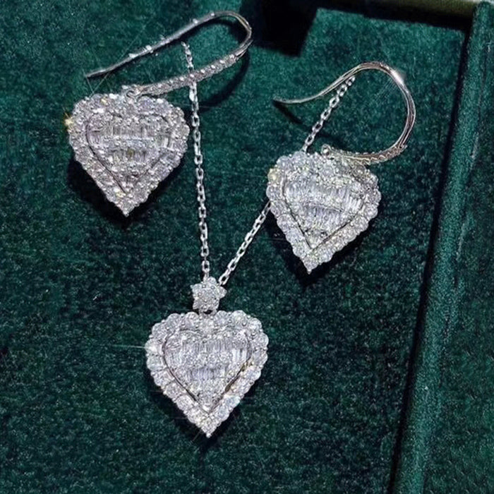 Conjunto de joyería de colgante de diamantes en forma de corazón al por mayor JDC-ES-JYS014