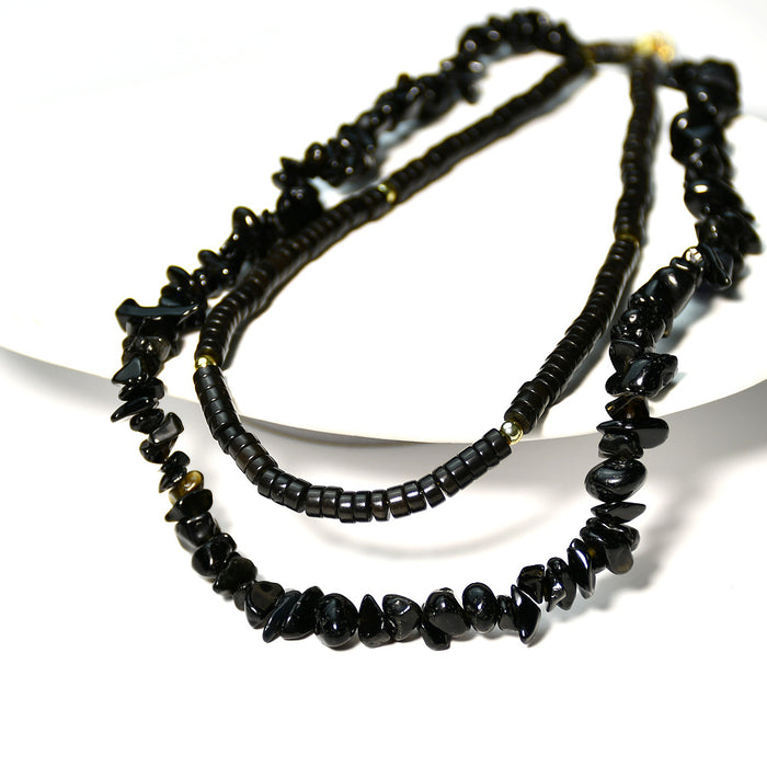 Wholesale Necklace Black Onyx Vintage Handmade Beaded Stacked Clavicle Chain JDC-NE-YouF004