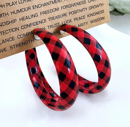 Wholesale Earrings Alloy PU Covered Round Red Plaid Earrings JDC-ES-Saip061