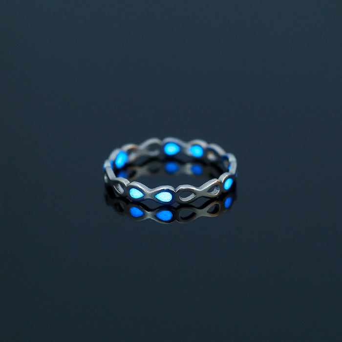 Wholesale Zircon Stainless Steel Heart Butterfly Blue Luminous Ring MOQ≥2 JDC-RS-DB001