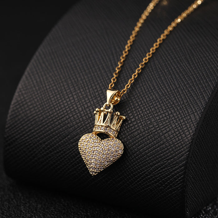 Wholesale Necklaces Copper Zircon Heart Crown MOQ≥2 JDC-NE-ShangY017