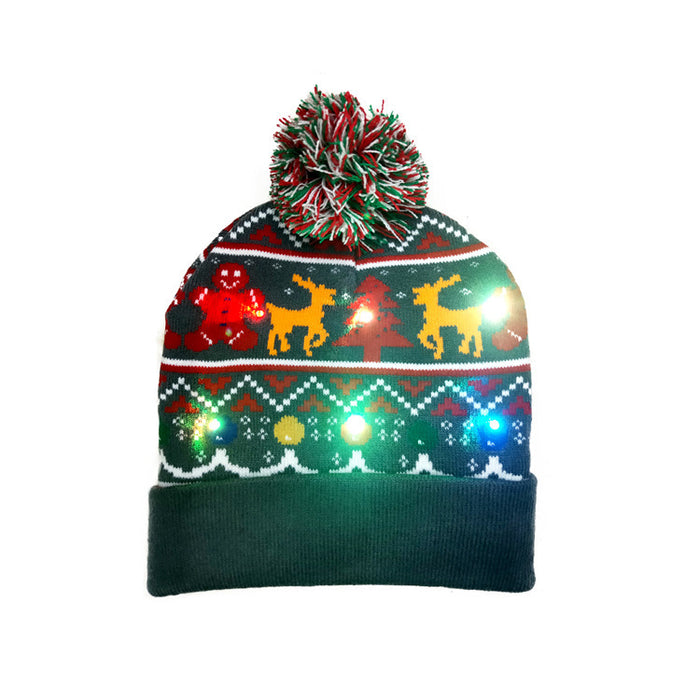 Wholesale Hat Acrylic Christmas Flange LED Light Knitted Hat MOQ≥2 JDC-FH-TYuan001