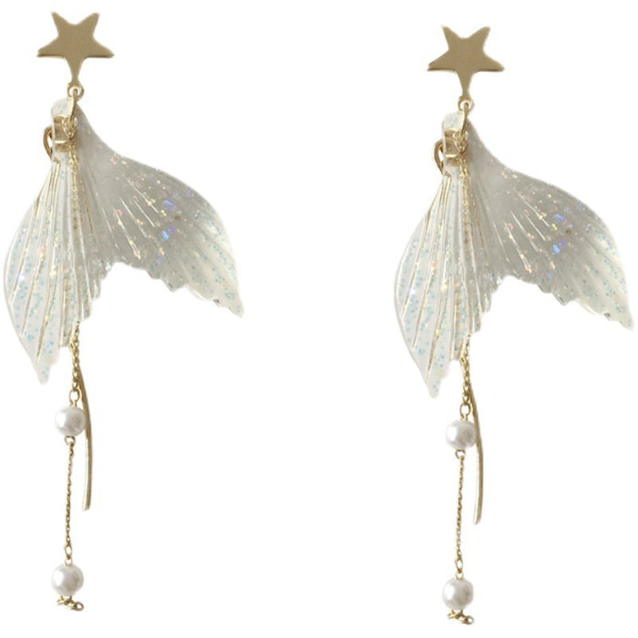Wholesale Earrings Plastic Pearl Tassel Fishtail Stud Earrings JDC-ES-BLD012