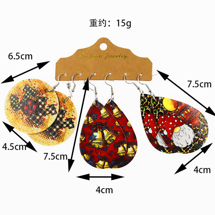 Wholesale Earrings Leather Christmas Old Style 3 Pairs Set MOQ≥2 JDC-ES-CCP006