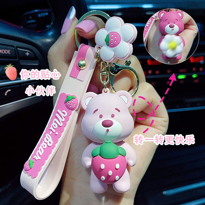 Wholesale Keychain PVC Cartoon Fun Strawberry Bear MOQ≥2 JDC-KC-Yaoyun019