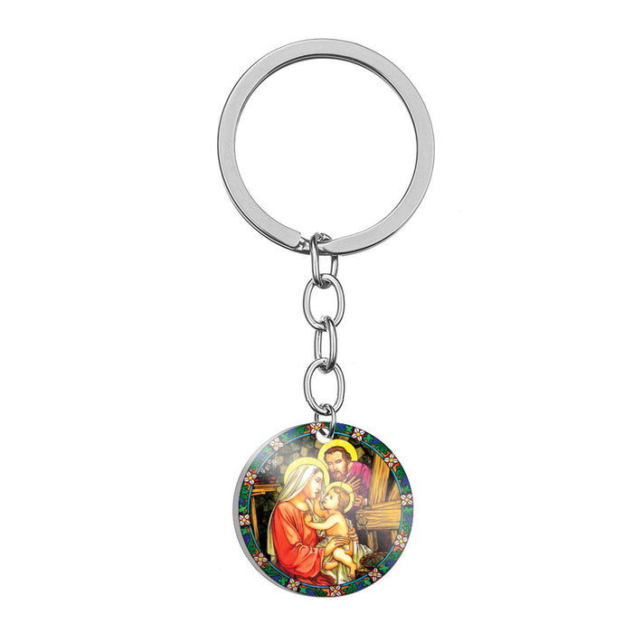 Wholesale Jesus Heart Virgin Mary Stainless Steel Keychain MOQ≥2 JDC-KC-HuanYu007