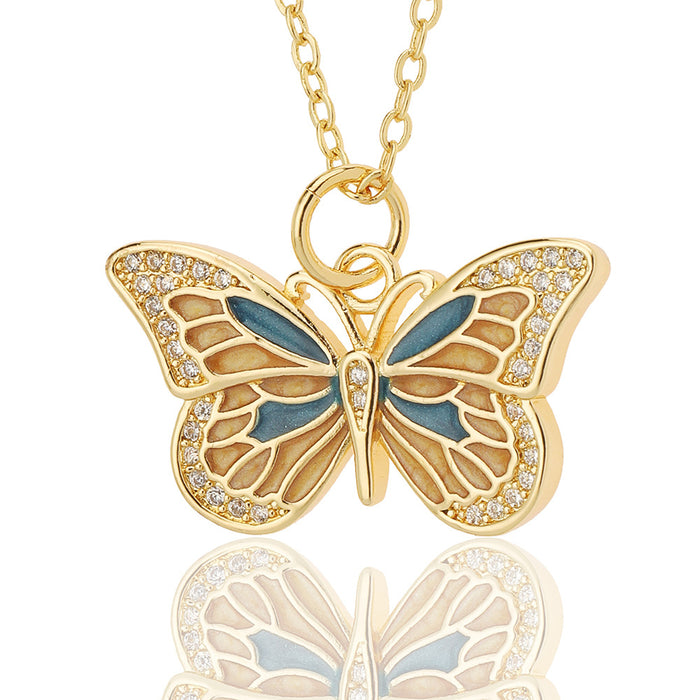 Wholesale Jewelry Drop Oil Painted Butterfly Pendant Necklace JDC-NE-HX019