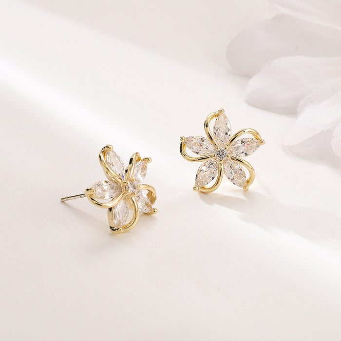 Wholesale Windmill Flower Stud Earrings Small and Exquisite Gold Plated Zircon Earrings Silver Stud Ear Clips JDC-ES-lianxin004