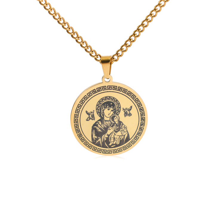 Wholesale Stainless Steel Religious Catholic Virgin Mary Round Long Necklace JDC-NE-DY002