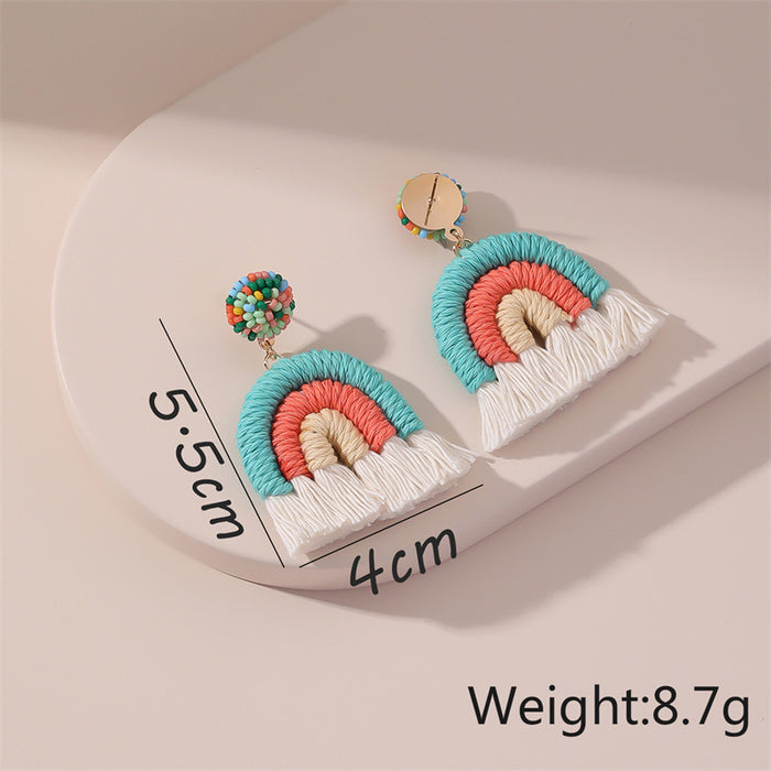 Wholesale Earrings Cotton Hand Woven Rainbow Tassels JDC-ES-GuTe013