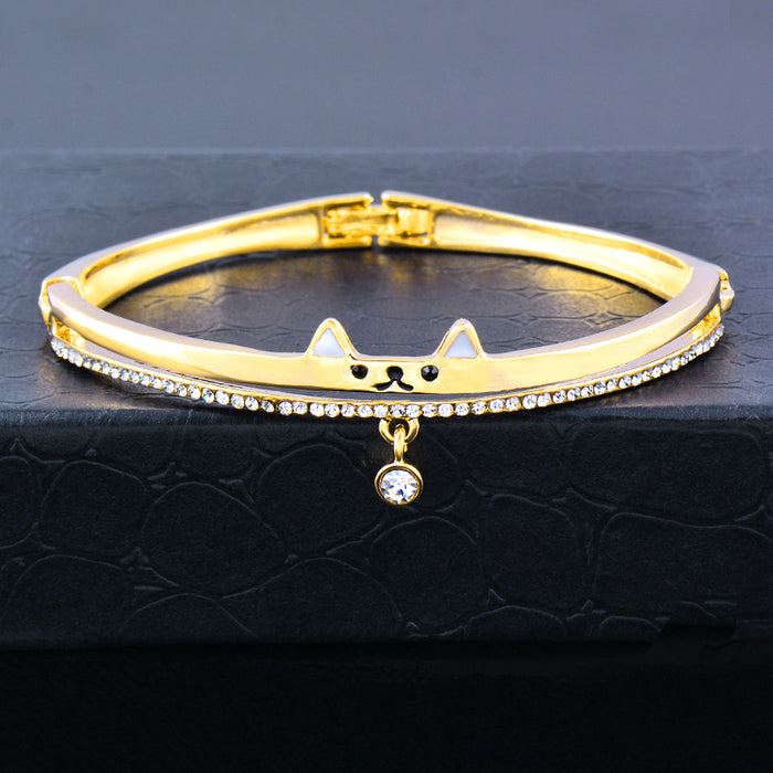 Wholesale Bracelet Brass Cute Cat Diamond Gold Plated JDC-BT-KMeng005