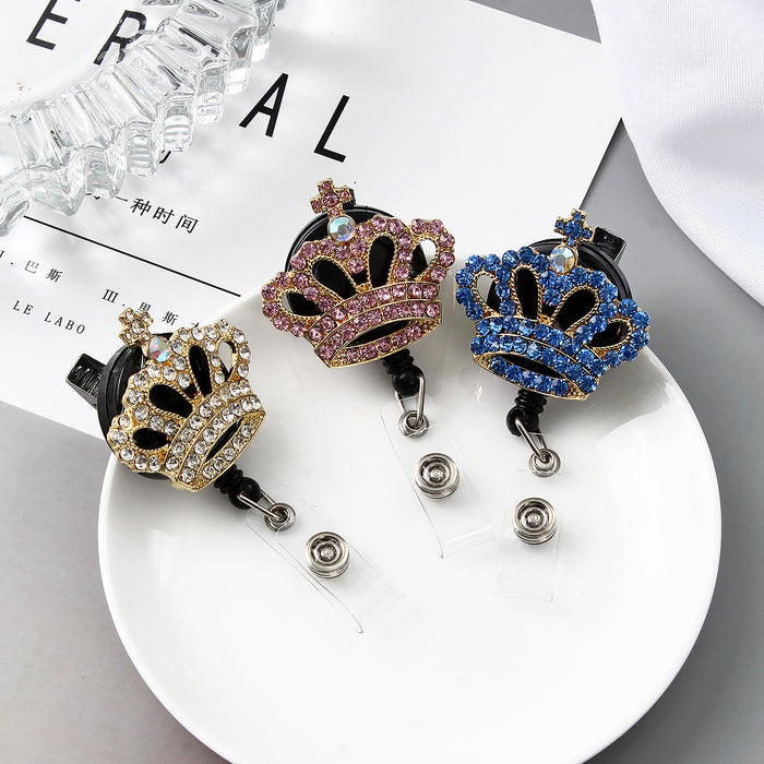 Wholesale Keychains For Backpacks Diamond Crown Easy Pull Buckle ID Card Buckle MOQ≥3 JDC-KC-WHao003