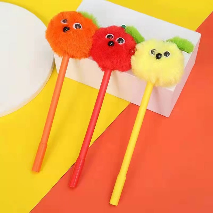 Wholesale Ballpoint Pen Plastic Cute Fruit Emoji Fluffy Ball 16pcs JDC-BP-ShuY001