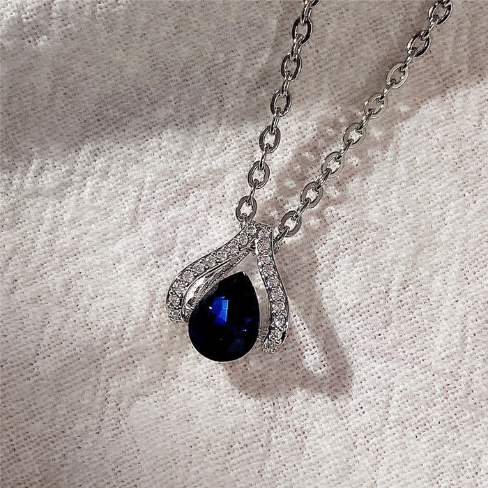 Wholesale Classic Sapphire Blue Drop Pear Necklace MOQ≥2 JDC-NE-CaoS032