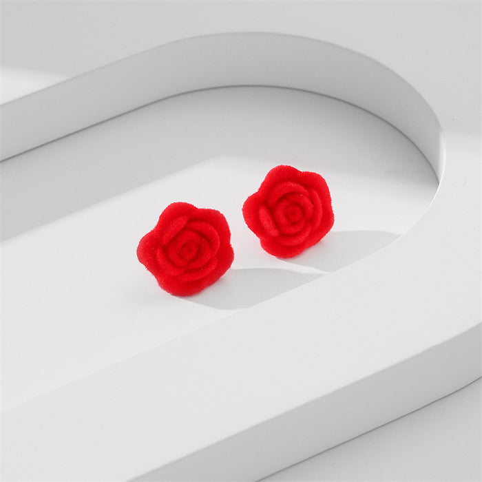 Wholesale Earrings Flocking Vintage Red Rose MOQ≥2 JDC-ES-GuTe030