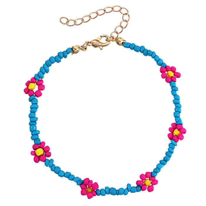 Wholesale color handmade rice beads flower anklet JDC-AS-ZW022