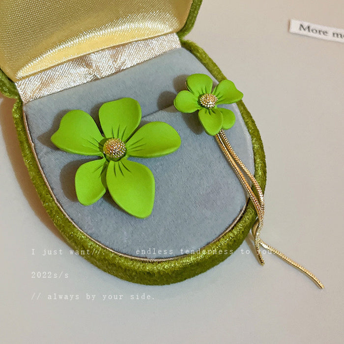 Pendientes de borla de flores verdes de la aguja de plata mayorista JDC-ES-Fengm042