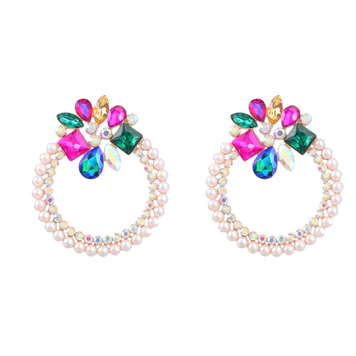 Wholesale Alloy Diamond Set Pearl Floral Round Earrings JDC-ES-JL989