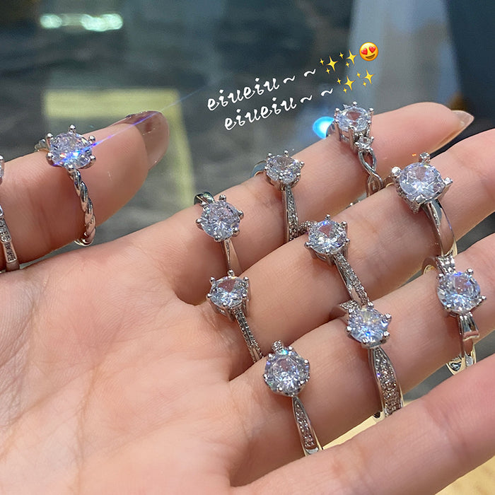 Wholesale Ring Six-claw inlaid sparkling diamond light luxury temperament JDC-RS-YFY003