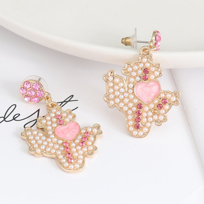 Wholesale Earrings Alloy Diamond Cute Pink Girly Cactus JDC-ES-JJ339