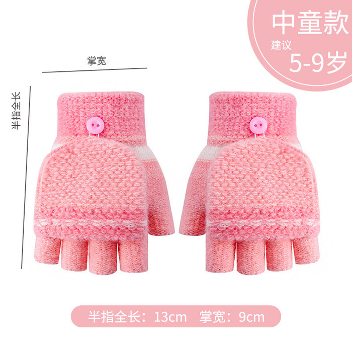 Wholesale Gloves Plush Warm Half Finger Flap Cute Children JDC-GS-RH017