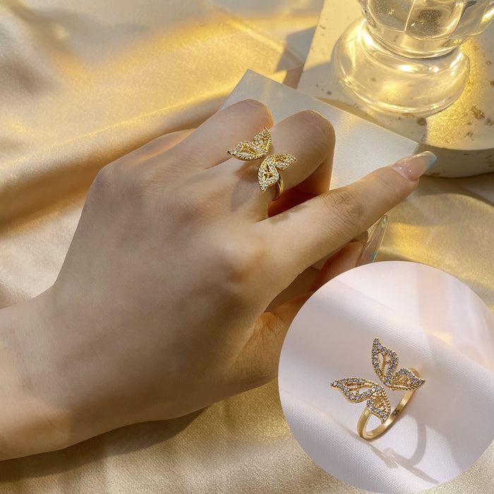 Jewelry WholesaleWholesale Copper Gold Plated Butterfly Adjustable Ring JDC-RS-Qinyan001 Rings 轻颜 %variant_option1% %variant_option2% %variant_option3%  Factory Price JoyasDeChina Joyas De China