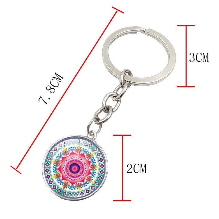 Wholesale Keychains Alloy Glass Sheet Mandala Flower Time Gems JDC-KC-HengX014