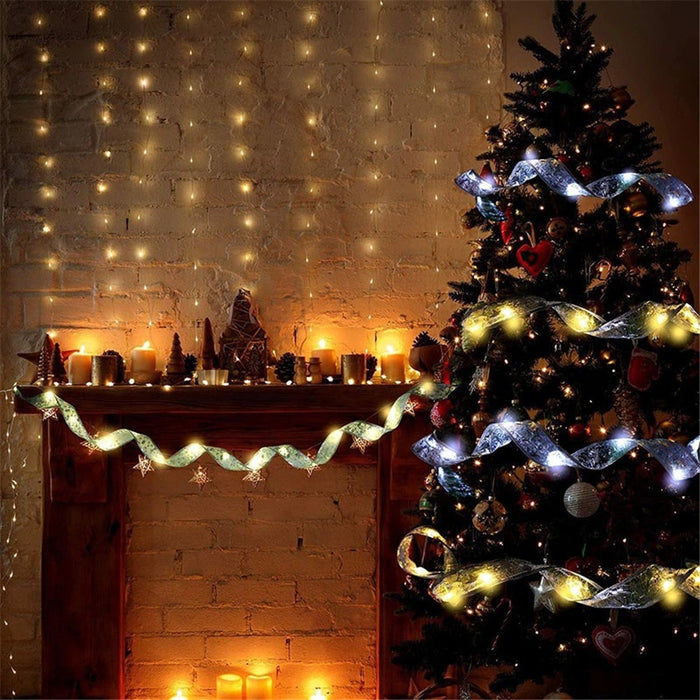 Wholesale Decorative Ribbon Christmas Tree Double Layer Hot Stamping Luminous LED JDC-DCN-Huanj001