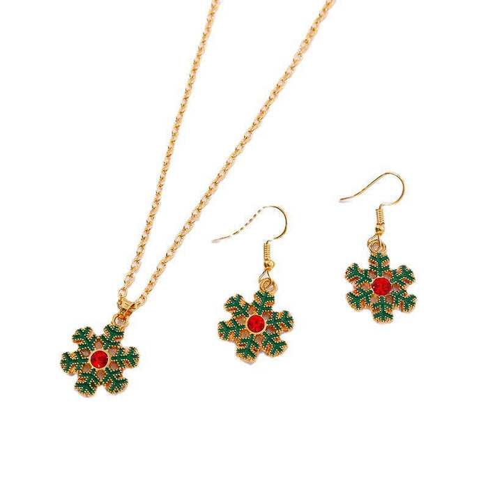 Wholesale Necklace Christmas Colored Oil Drop Snowflake Sweater Chain Earrings Set MOQ≥2 JDC-ES-HaoBiao011