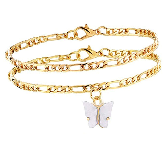 Wholesale Double Layer Color Butterfly Women Anklet Boho MOQ≥2 JDC-AS-ChuJ004